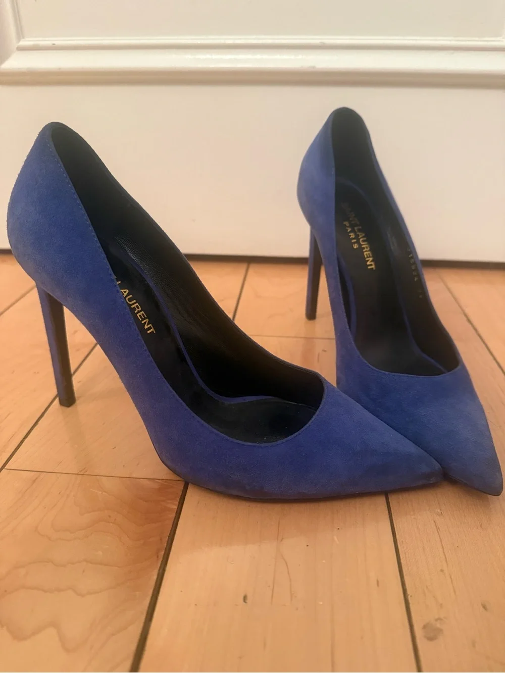 Saint Laurent Cobalt Suede Pointed-Toe Stilettos - Picture 3 of 9